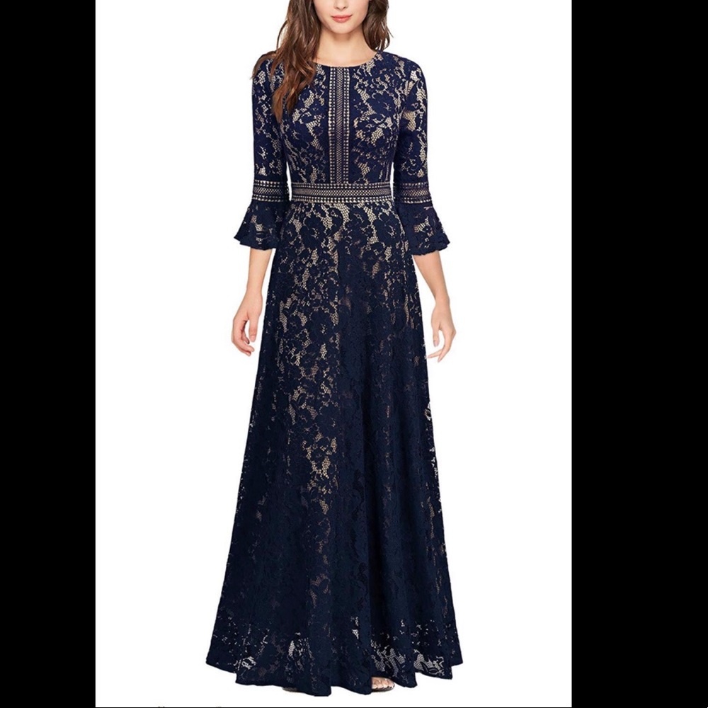 Modern Allover Lace 3/4 Bell Sleeve Dress